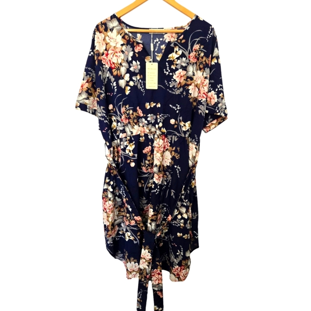 NWT Nemidor Floral Navy Dress Size 24
